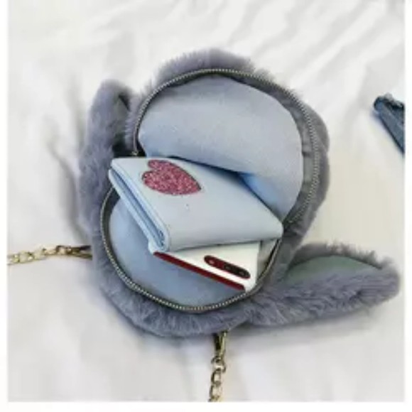 Cute Girl Rabbit Fur Handbag Women's Long Chain Bunny Messenger Bag - Picture 2 of 3